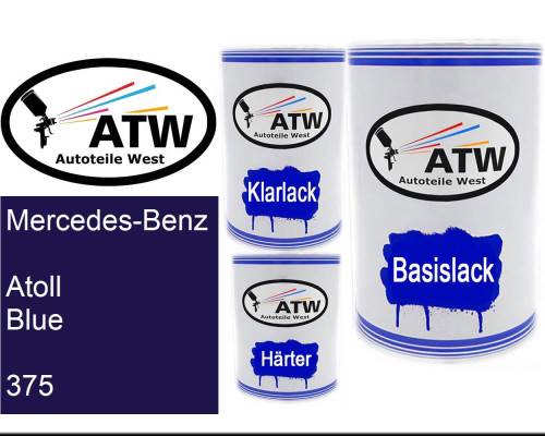 Mercedes-Benz, Atoll Blue, 375: 500ml Lackdose + 500ml Klarlack + 250ml Härter - Set, von ATW Autoteile West.